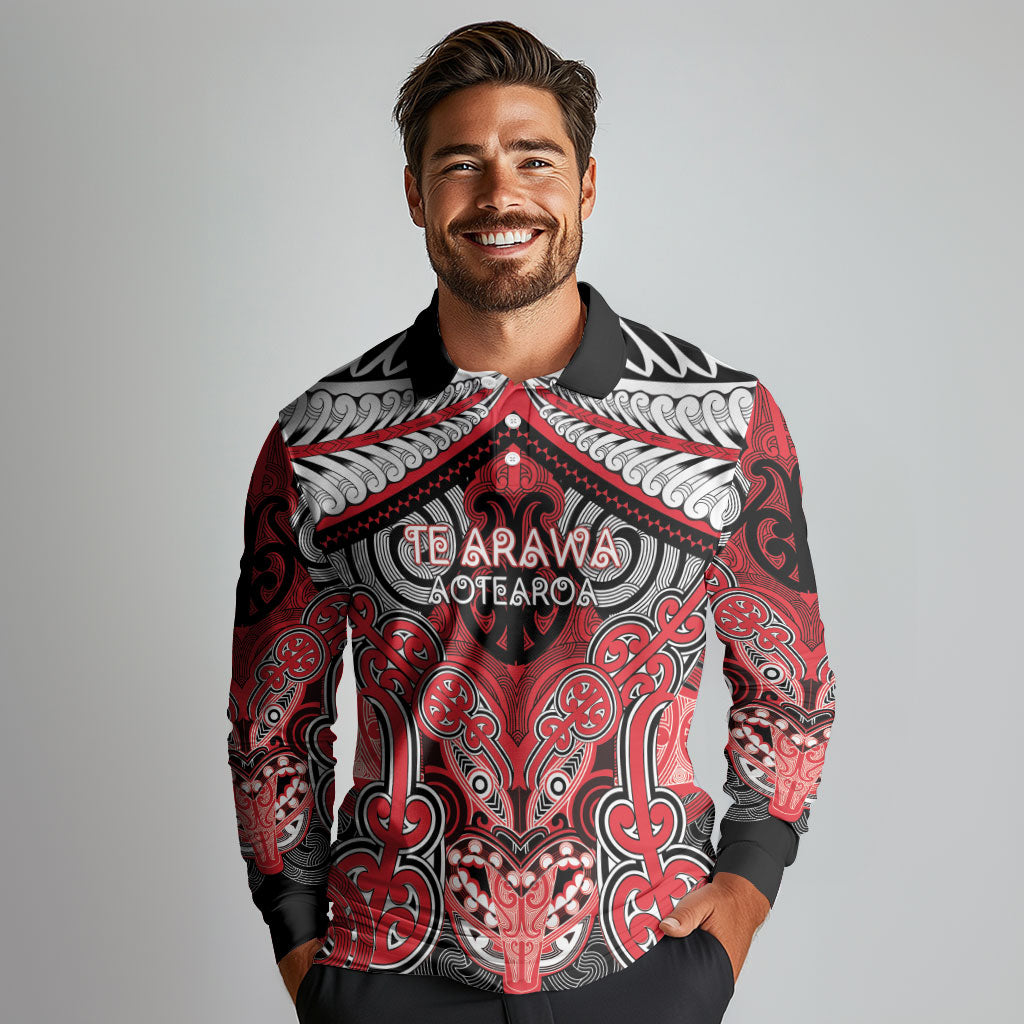 Aotearoa Iwi Te Arawa Personalised Long Sleeve Polo Shirt Maori Kowhaiwhai Pattern LT19 - Polynesian Pride