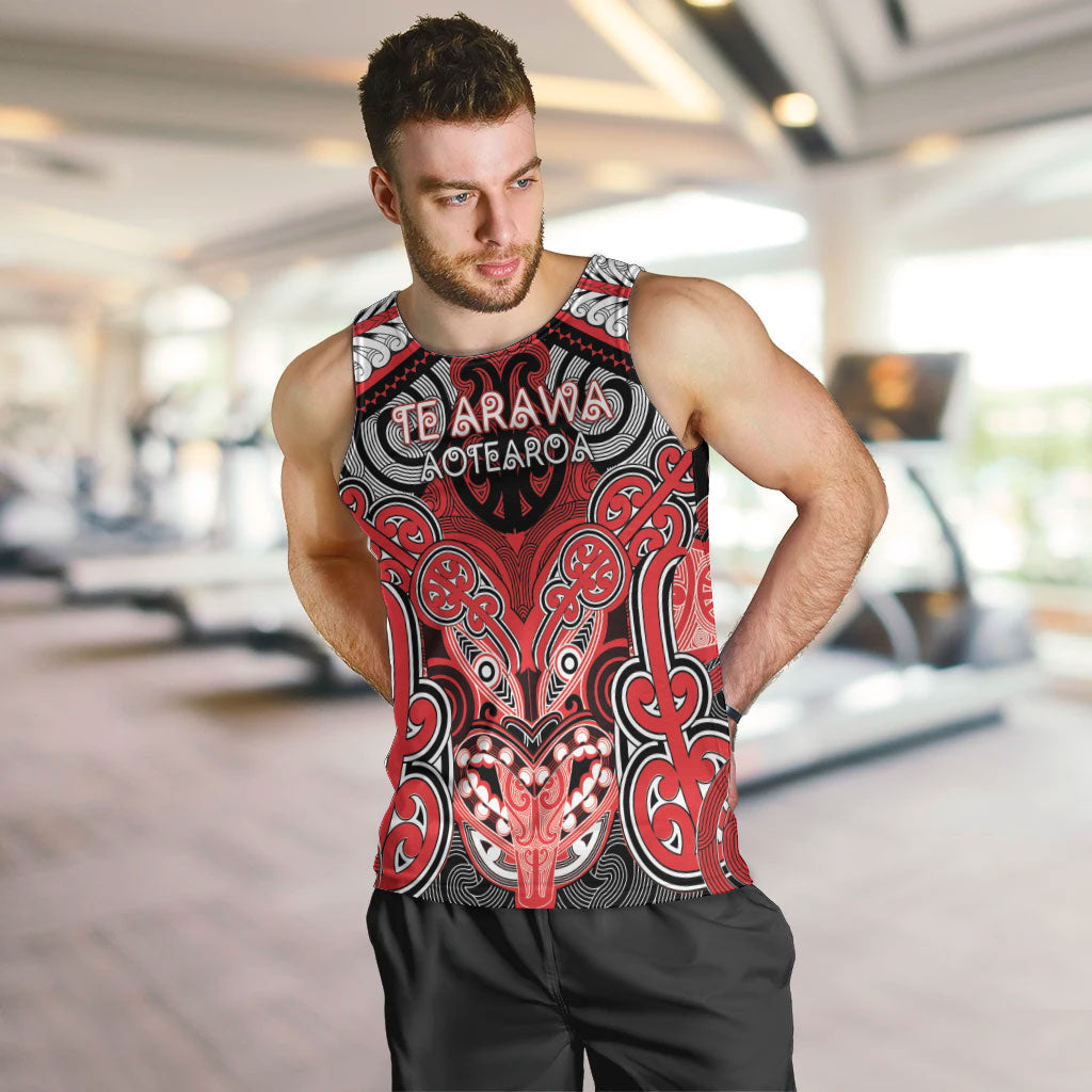 Aotearoa Iwi Te Arawa Personalised Men Tank Top Maori Kowhaiwhai Pattern LT19 Red - Polynesian Pride
