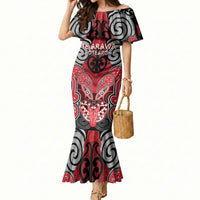 Aotearoa Iwi Te Arawa Personalised Mermaid Dress Maori Kowhaiwhai Pattern LT19 Women Red - Polynesian Pride