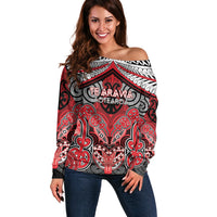 Aotearoa Iwi Te Arawa Personalised Off Shoulder Sweater Maori Kowhaiwhai Pattern LT19 Women Red - Polynesian Pride