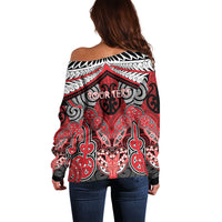 Aotearoa Iwi Te Arawa Personalised Off Shoulder Sweater Maori Kowhaiwhai Pattern LT19 - Polynesian Pride