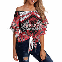 Aotearoa Iwi Te Arawa Personalised Off Shoulder Wrap Waist Top Maori Kowhaiwhai Pattern LT19 Red - Polynesian Pride