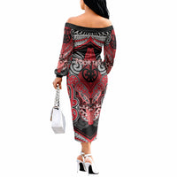 Aotearoa Iwi Te Arawa Personalised Off The Shoulder Long Sleeve Dress Maori Kowhaiwhai Pattern LT19 - Polynesian Pride