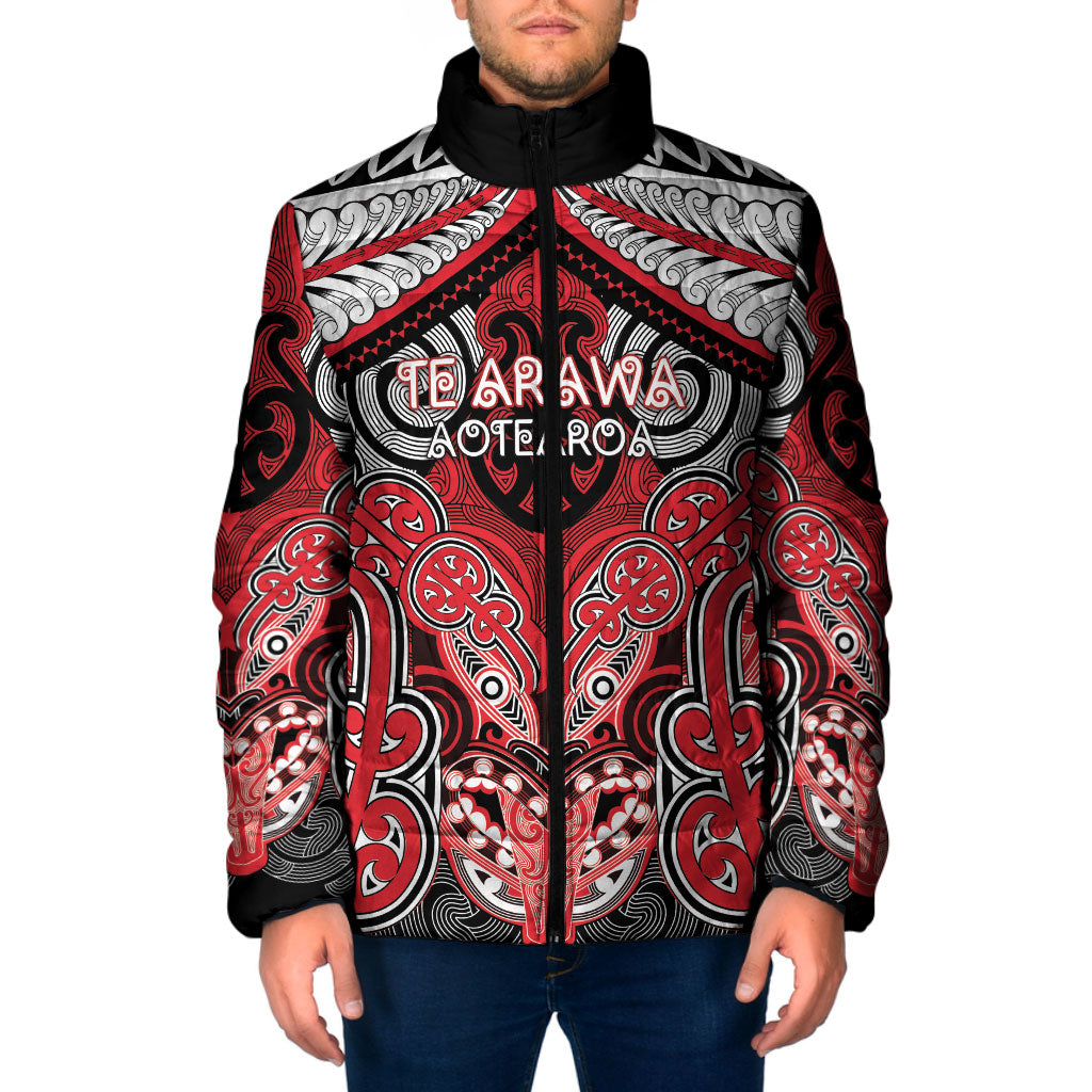 Aotearoa Iwi Te Arawa Personalised Padded Jacket Maori Kowhaiwhai Pattern LT19 Men Red - Polynesian Pride
