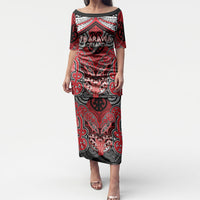 Aotearoa Iwi Te Arawa Personalised Puletasi Maori Kowhaiwhai Pattern LT19 Long Dress Red - Polynesian Pride