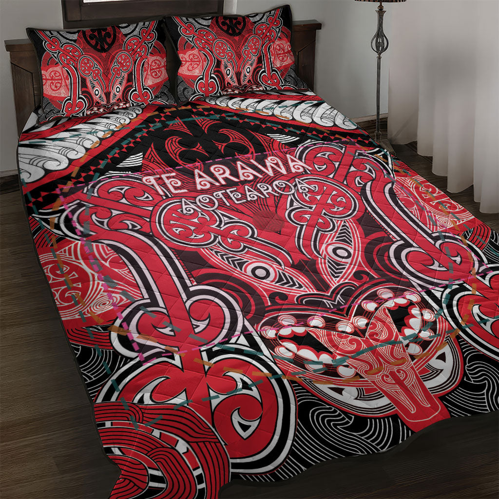 Aotearoa Iwi Te Arawa Quilt Bed Set Maori Kowhaiwhai Pattern LT19 Red - Polynesian Pride