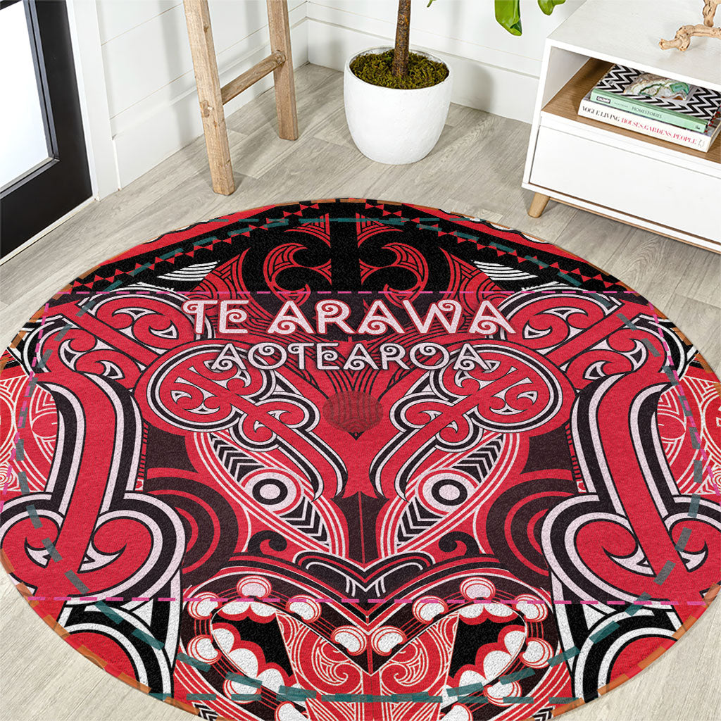 Aotearoa Iwi Te Arawa Round Carpet Maori Kowhaiwhai Pattern LT19 Red - Polynesian Pride