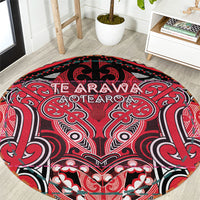 Aotearoa Iwi Te Arawa Round Carpet Maori Kowhaiwhai Pattern LT19 Red - Polynesian Pride