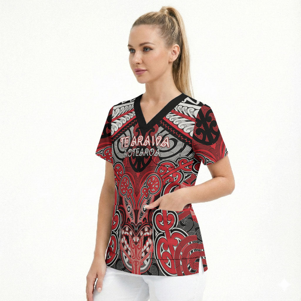 Aotearoa Iwi Te Arawa Personalised Scrub Top Maori Kowhaiwhai Pattern LT19 - Polynesian Pride