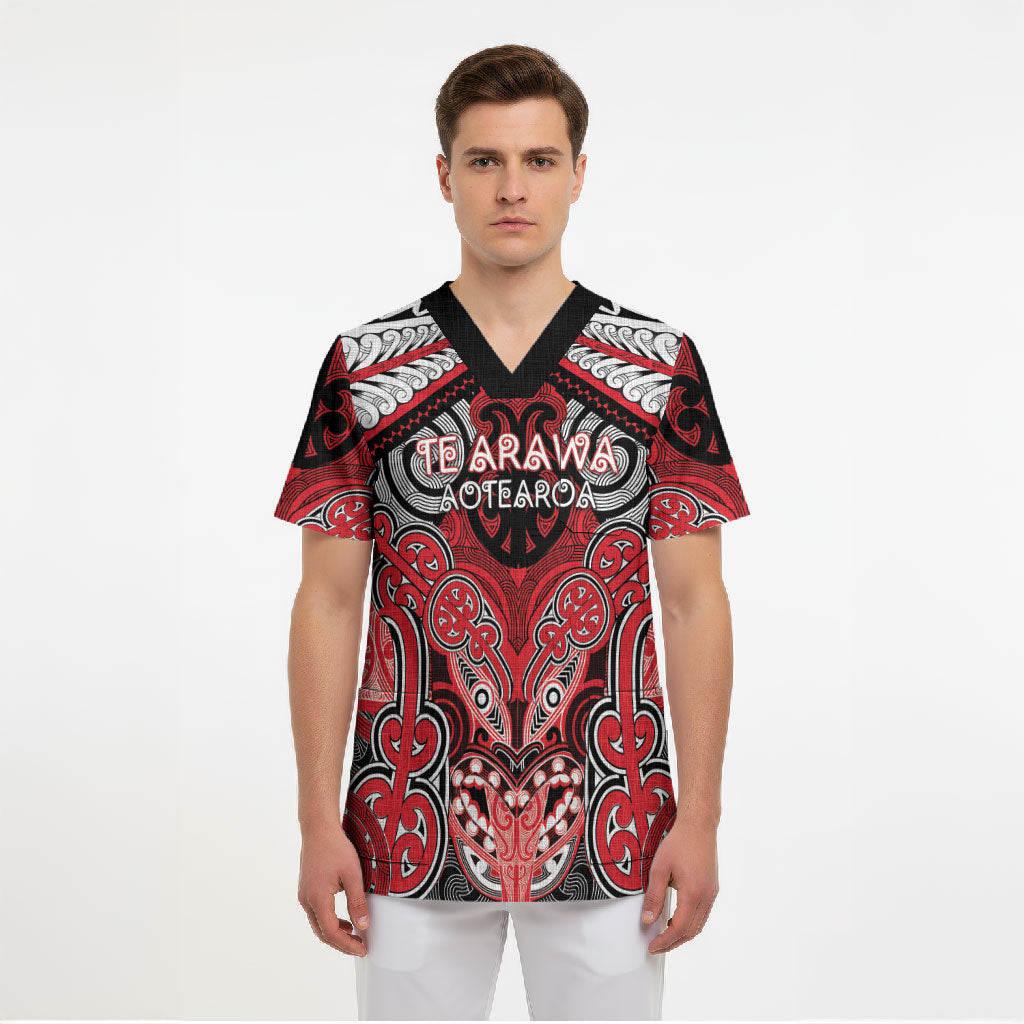 Aotearoa Iwi Te Arawa Personalised Scrub Top Maori Kowhaiwhai Pattern LT19 - Polynesian Pride