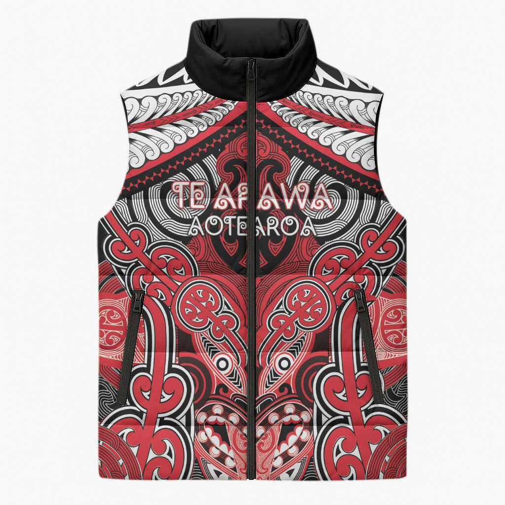 Aotearoa Iwi Te Arawa Personalised Sleeveless Puffer Jacket Maori Kowhaiwhai Pattern LT19 Unisex Red - Polynesian Pride