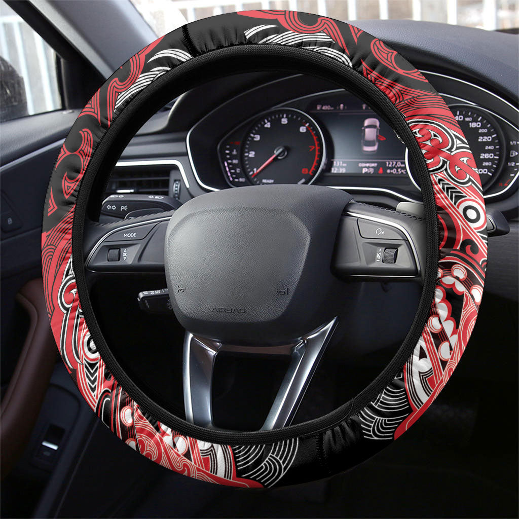 Aotearoa Iwi Te Arawa Steering Wheel Cover Maori Kowhaiwhai Pattern LT19 - Polynesian Pride