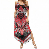 Aotearoa Iwi Te Arawa Personalised Summer Maxi Dress Maori Kowhaiwhai Pattern LT19 Women Red - Polynesian Pride