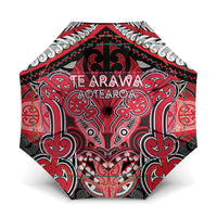 Aotearoa Iwi Te Arawa Umbrella Maori Kowhaiwhai Pattern LT19 One Size Folded 11.42 inch Opened Diameter 37.4 inch Red - Polynesian Pride