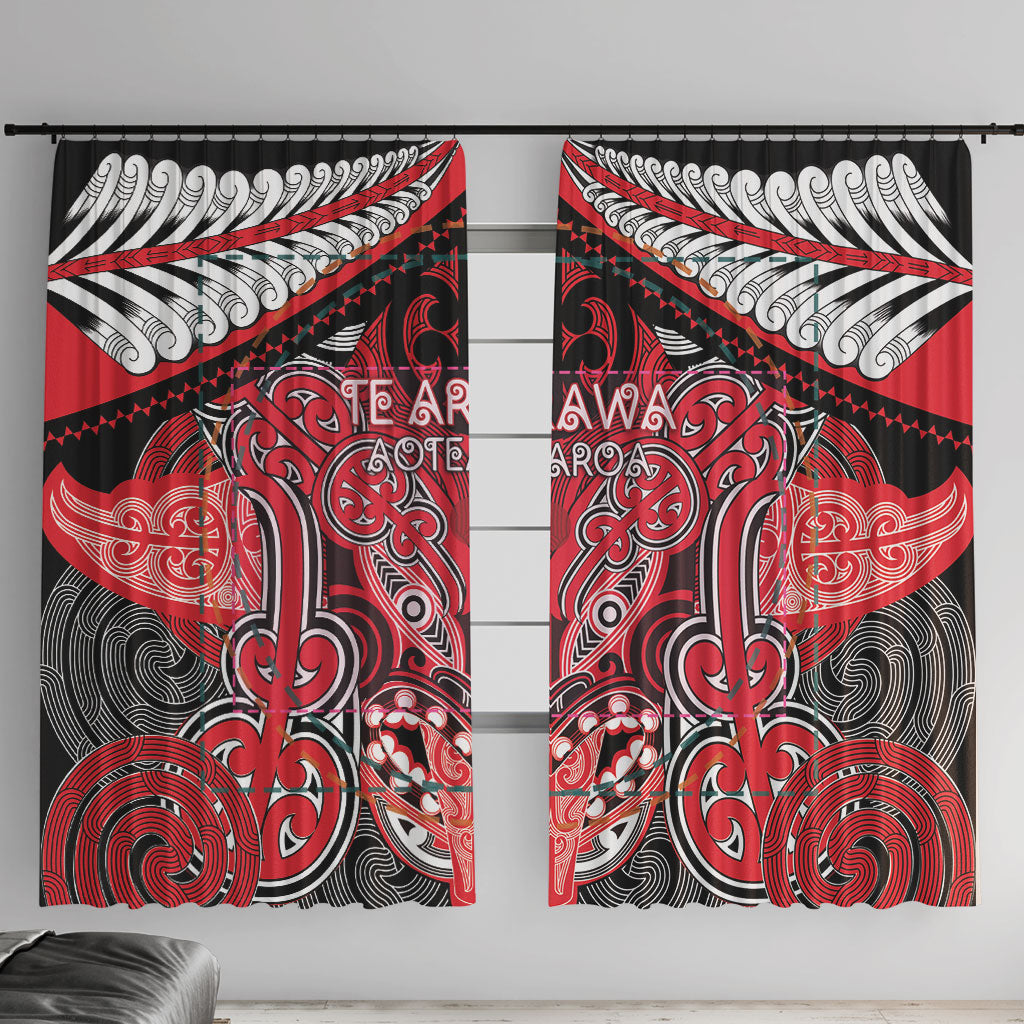 Aotearoa Iwi Te Arawa Window Curtain Maori Kowhaiwhai Pattern LT19 With Hooks Red - Polynesian Pride