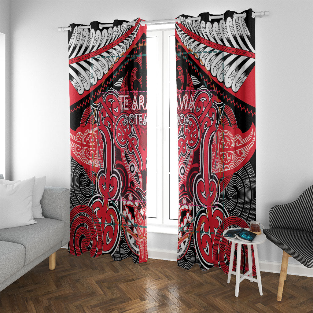 Aotearoa Iwi Te Arawa Window Curtain Maori Kowhaiwhai Pattern LT19 With Grommets Red - Polynesian Pride