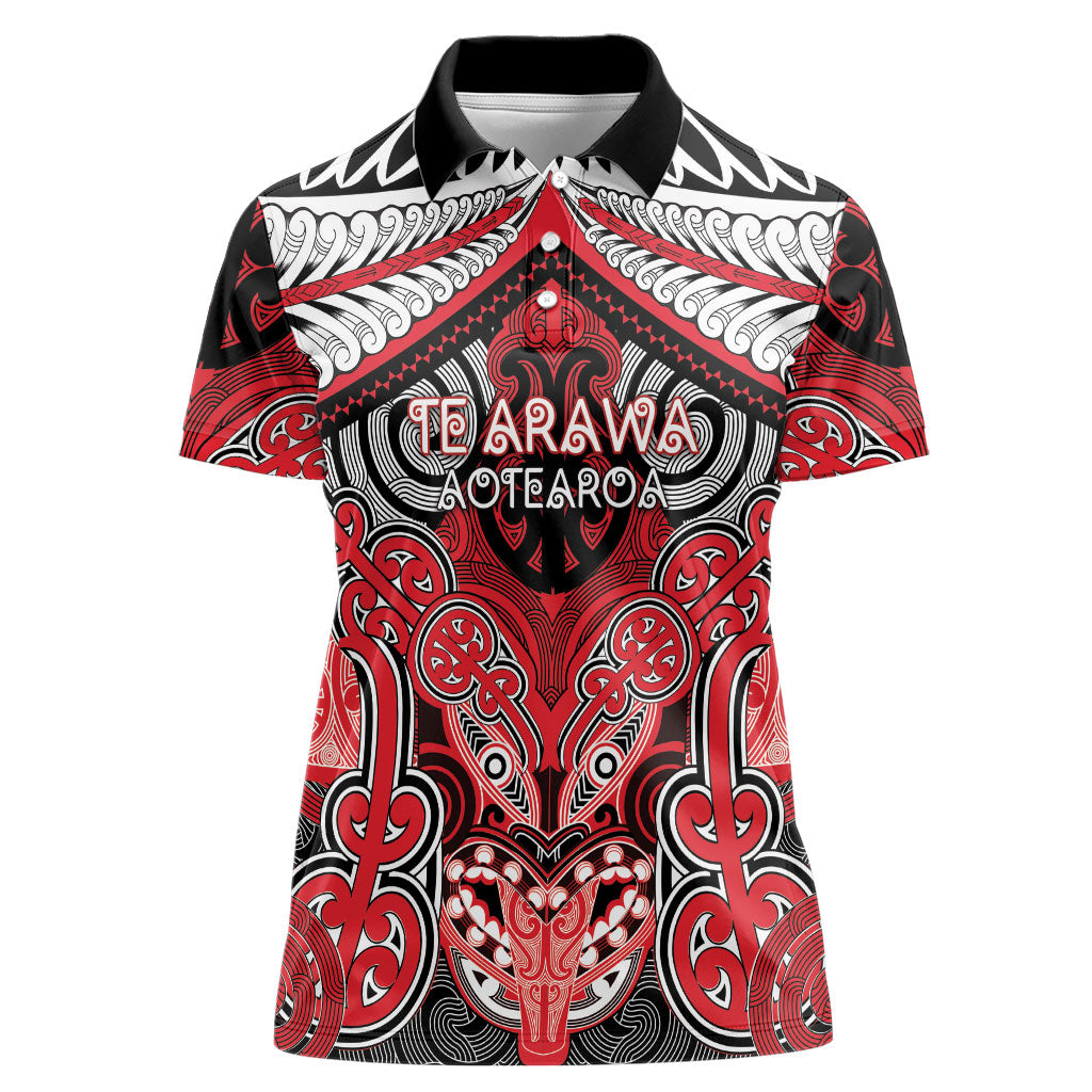 Aotearoa Iwi Te Arawa Personalised Women Polo Shirt Maori Kowhaiwhai Pattern LT19 Female Red - Polynesian Pride