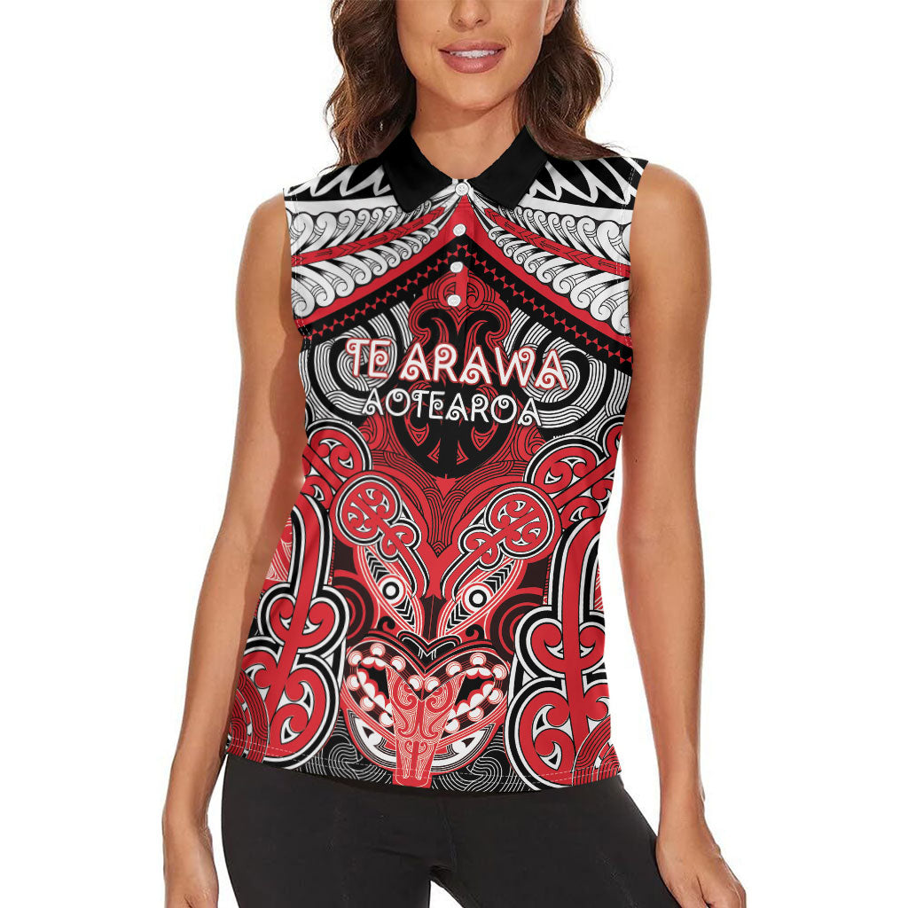Aotearoa Iwi Te Arawa Personalised Women Sleeveless Polo Shirt Maori Kowhaiwhai Pattern LT19 - Polynesian Pride