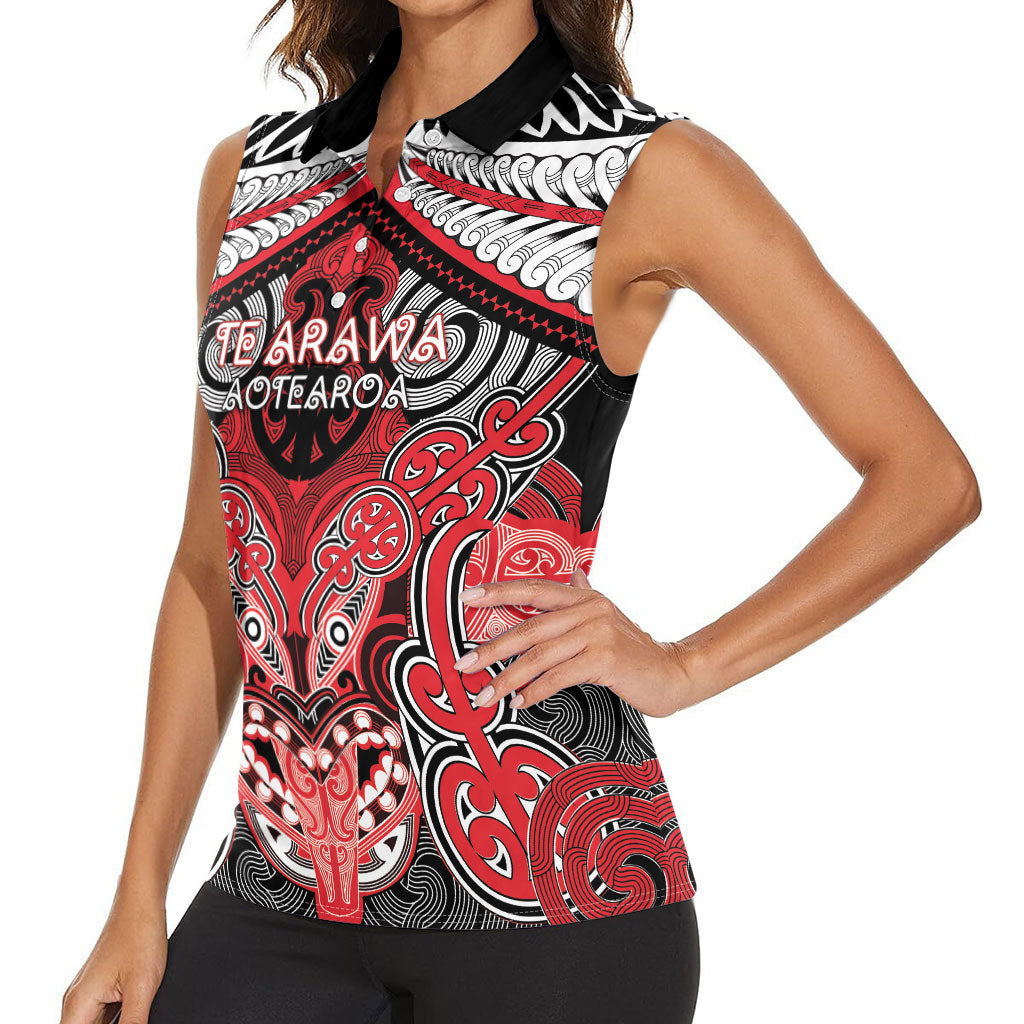 Aotearoa Iwi Te Arawa Personalised Women Sleeveless Polo Shirt Maori Kowhaiwhai Pattern LT19 - Polynesian Pride