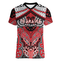 Aotearoa Iwi Te Arawa Personalised Women V-Neck T-Shirt Maori Kowhaiwhai Pattern LT19 Female Red - Polynesian Pride
