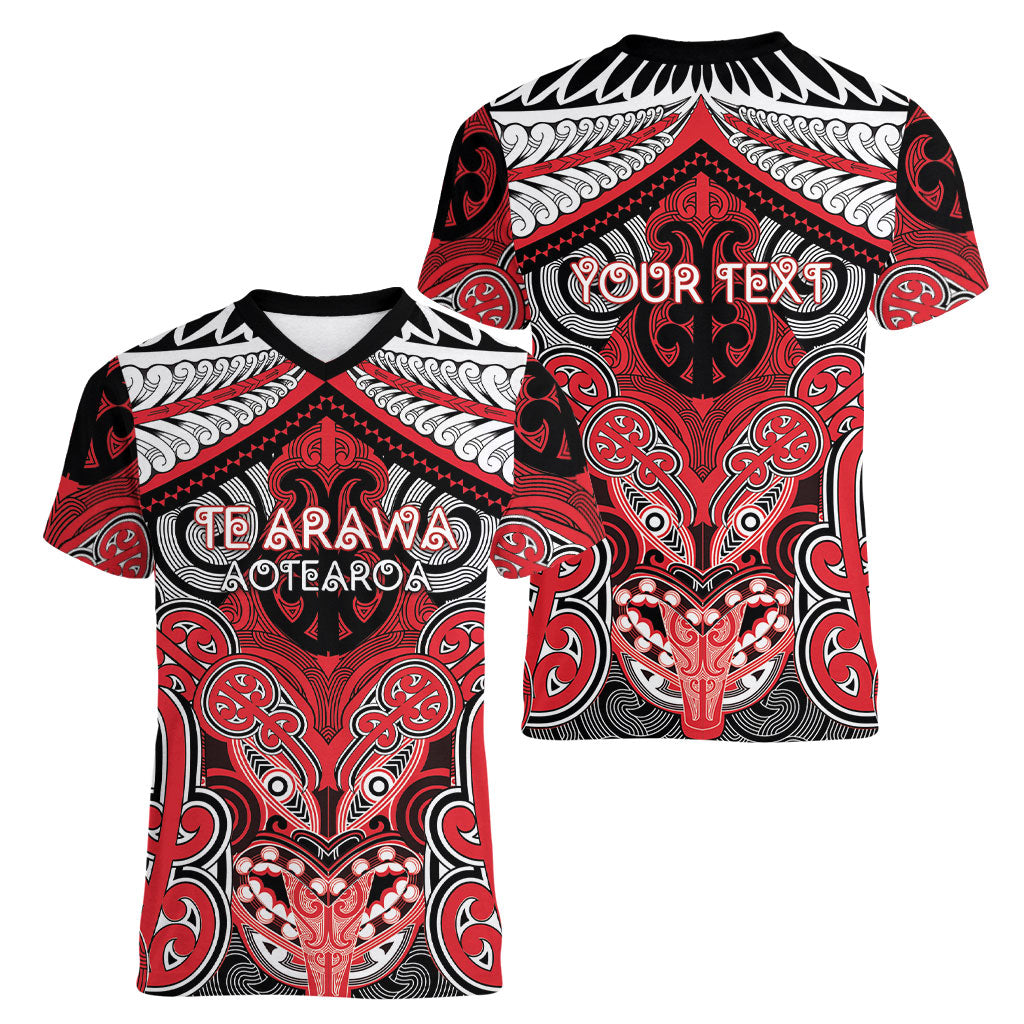 Aotearoa Iwi Te Arawa Personalised Women V-Neck T-Shirt Maori Kowhaiwhai Pattern LT19 - Polynesian Pride