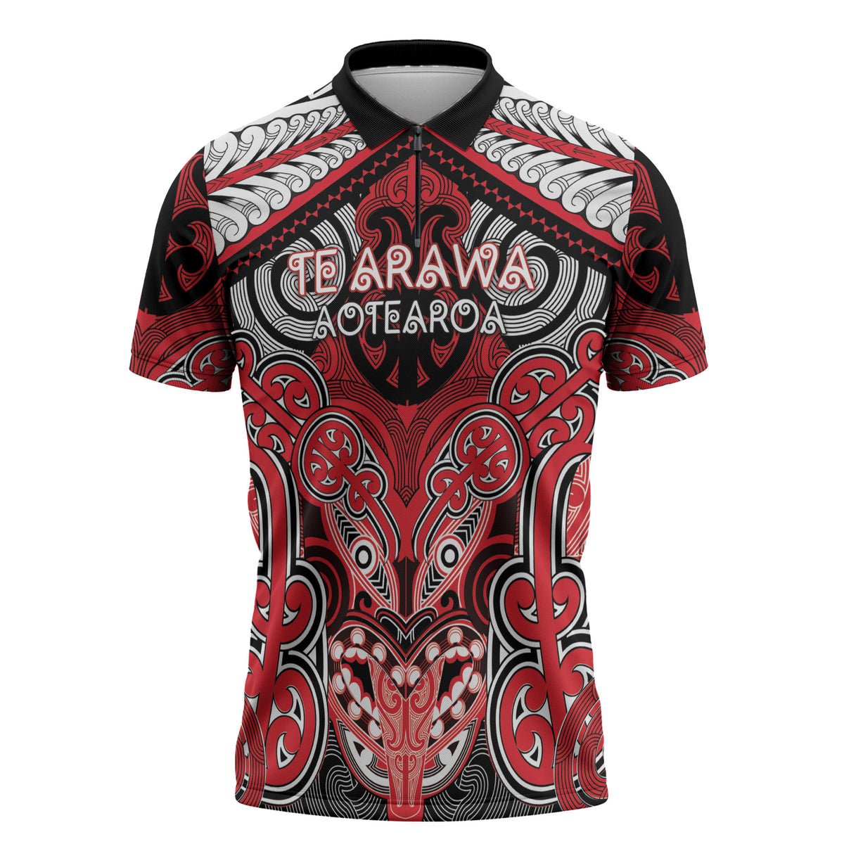 Aotearoa Iwi Te Arawa Personalised Zipper Polo Shirt Maori Kowhaiwhai Pattern LT19 Red - Polynesian Pride