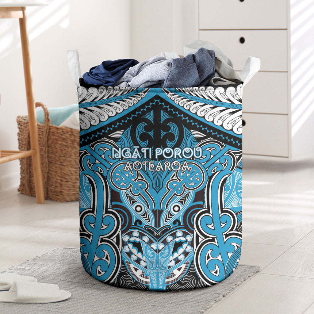 Aotearoa Iwi Ngati Porou Laundry Basket Maori Kowhaiwhai Pattern LT19 Blue - Polynesian Pride