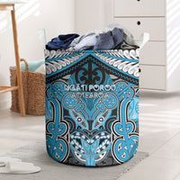Aotearoa Iwi Ngati Porou Laundry Basket Maori Kowhaiwhai Pattern LT19 Blue - Polynesian Pride