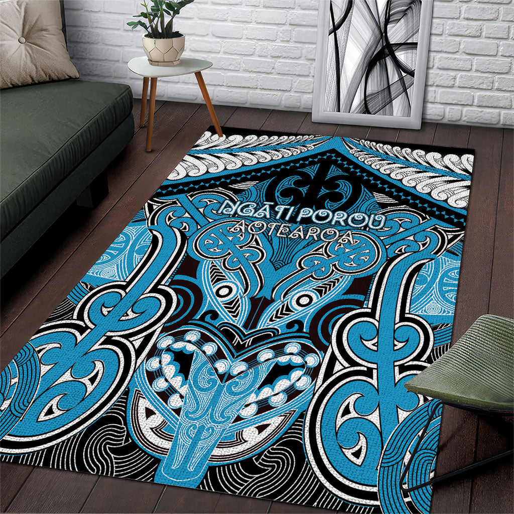 Aotearoa Iwi Ngati Porou Area Rug Maori Kowhaiwhai Pattern LT19 Blue - Polynesian Pride