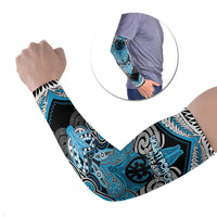 Aotearoa Iwi Ngati Porou Personalised Arm Sleeves Maori Kowhaiwhai Pattern LT19 Set of 2 Blue - Polynesian Pride