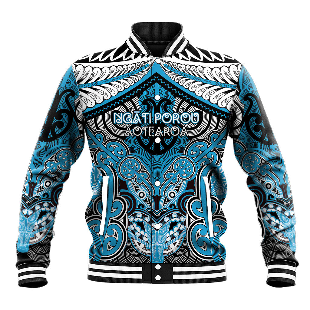 Aotearoa Iwi Ngati Porou Personalised Baseball Jacket Maori Kowhaiwhai Pattern LT19 Unisex Blue - Polynesian Pride
