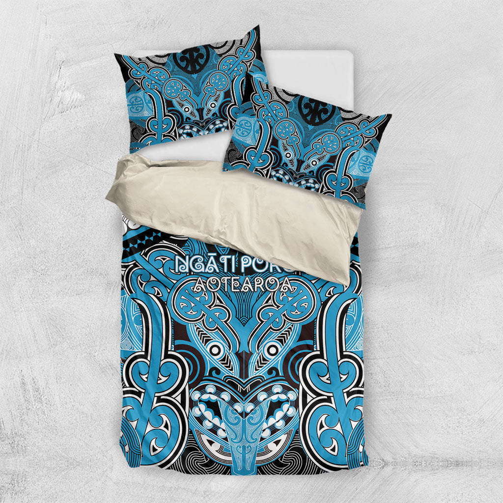 Aotearoa Iwi Ngati Porou Bedding Set Maori Kowhaiwhai Pattern LT19 US Twin 172cm x 218cm Blue - Polynesian Pride