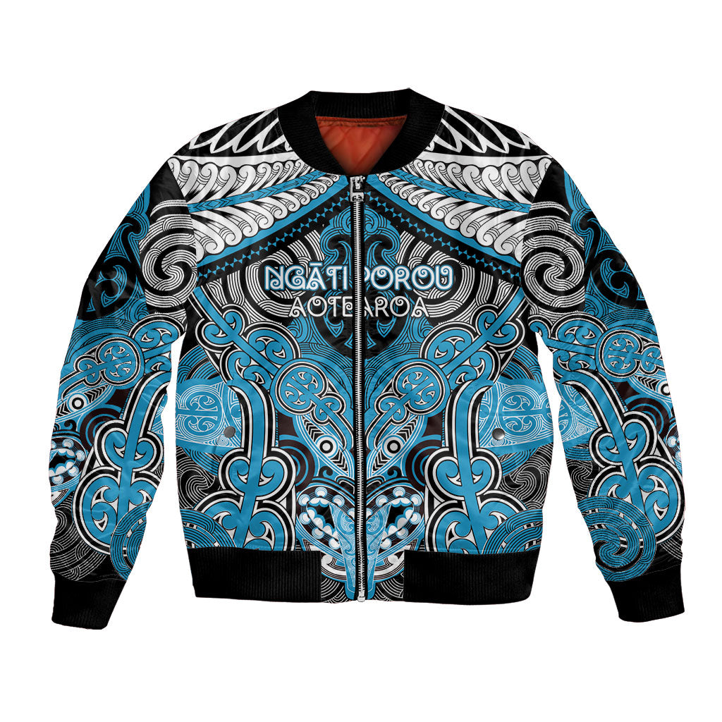Aotearoa Iwi Ngati Porou Personalised Bomber Jacket Maori Kowhaiwhai Pattern LT19 Unisex Blue - Polynesian Pride