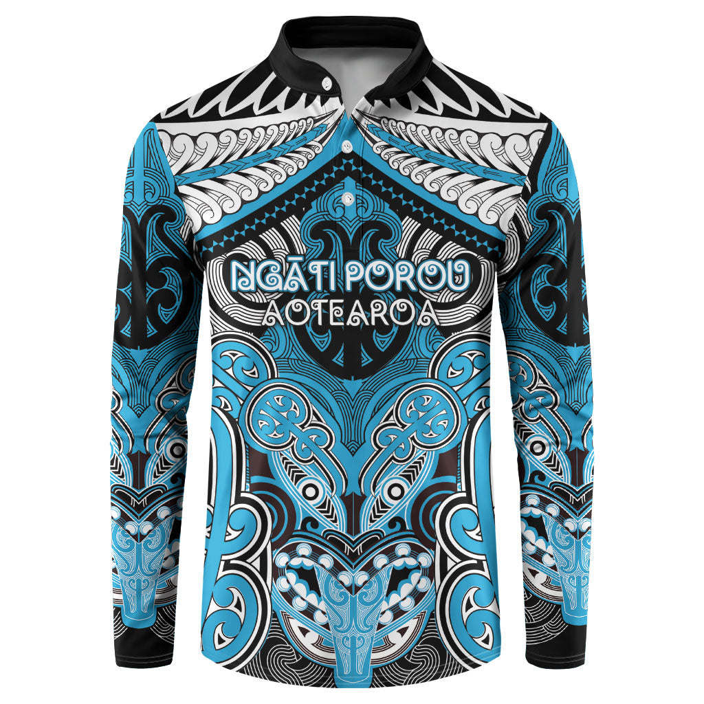 Aotearoa Iwi Ngati Porou Personalised Button Sweatshirt Maori Kowhaiwhai Pattern LT19 Blue - Polynesian Pride