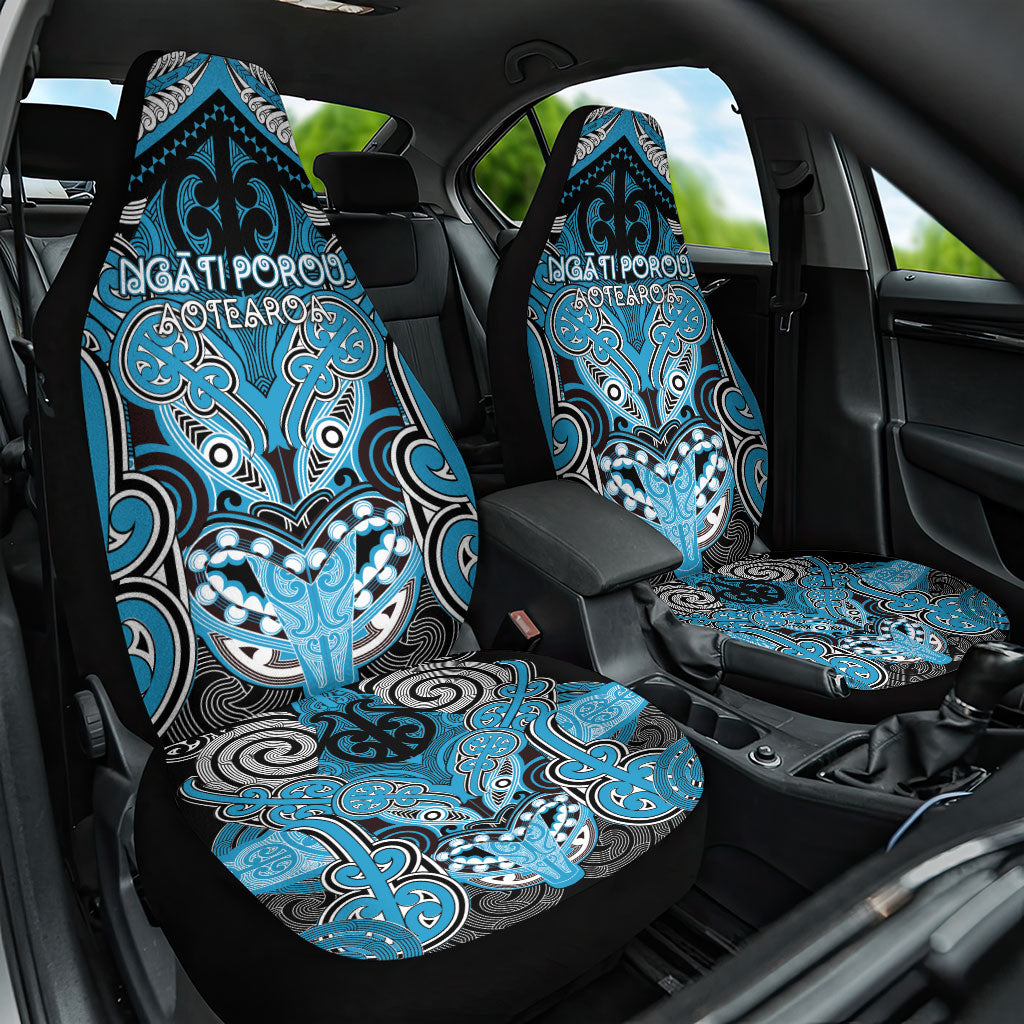 Aotearoa Iwi Ngati Porou Car Seat Cover Maori Kowhaiwhai Pattern LT19 One Size Blue - Polynesian Pride