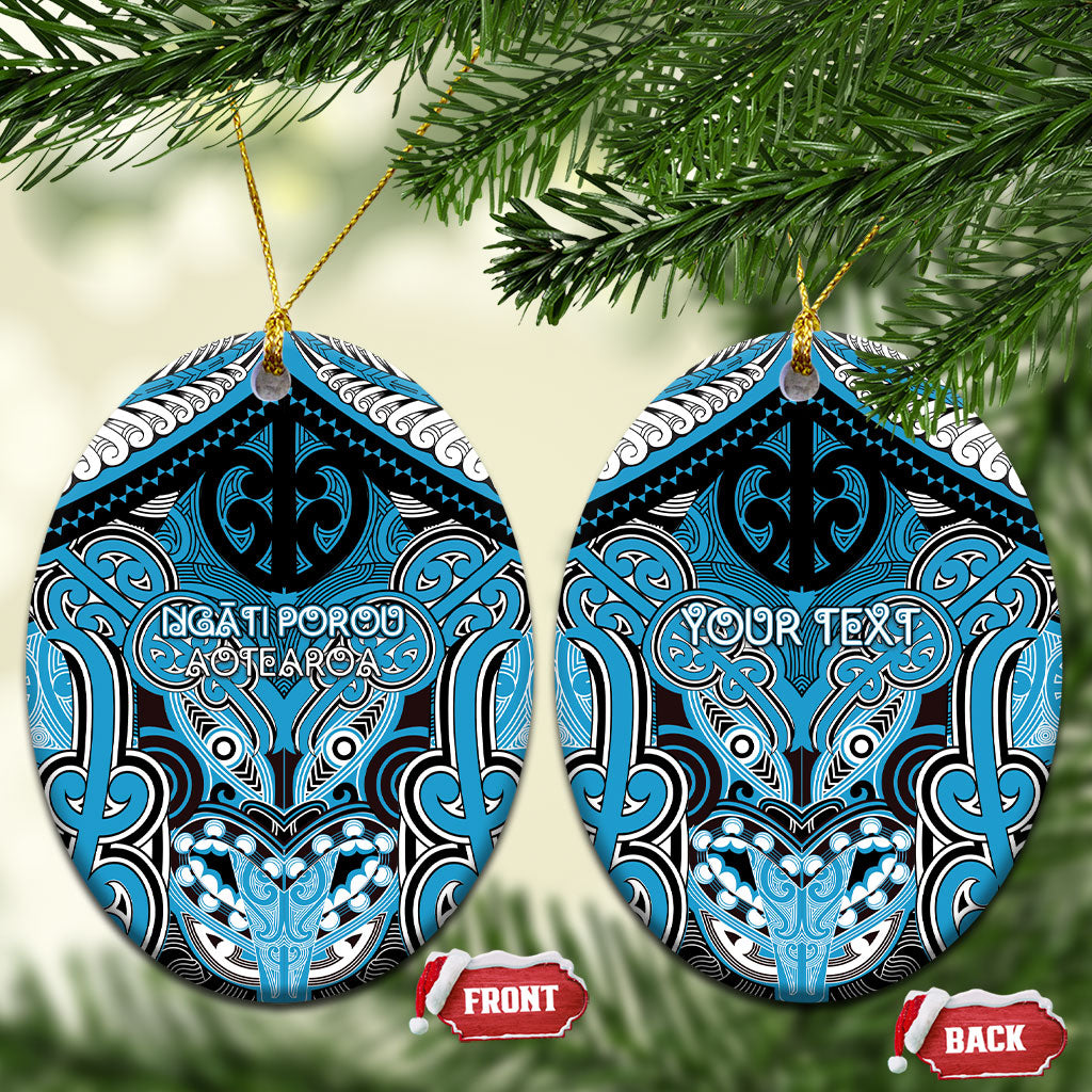 Aotearoa Iwi Ngati Porou Personalised Ceramic Ornament Maori Kowhaiwhai Pattern LT19 Oval Blue - Polynesian Pride