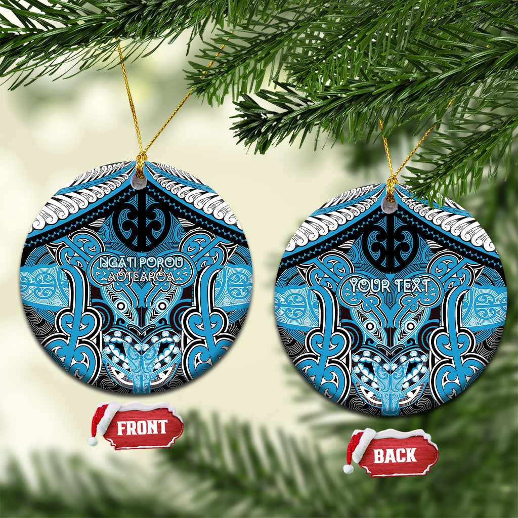Aotearoa Iwi Ngati Porou Personalised Ceramic Ornament Maori Kowhaiwhai Pattern LT19 Circle Blue - Polynesian Pride