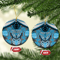 Aotearoa Iwi Ngati Porou Personalised Ceramic Ornament Maori Kowhaiwhai Pattern LT19 Circle Blue - Polynesian Pride