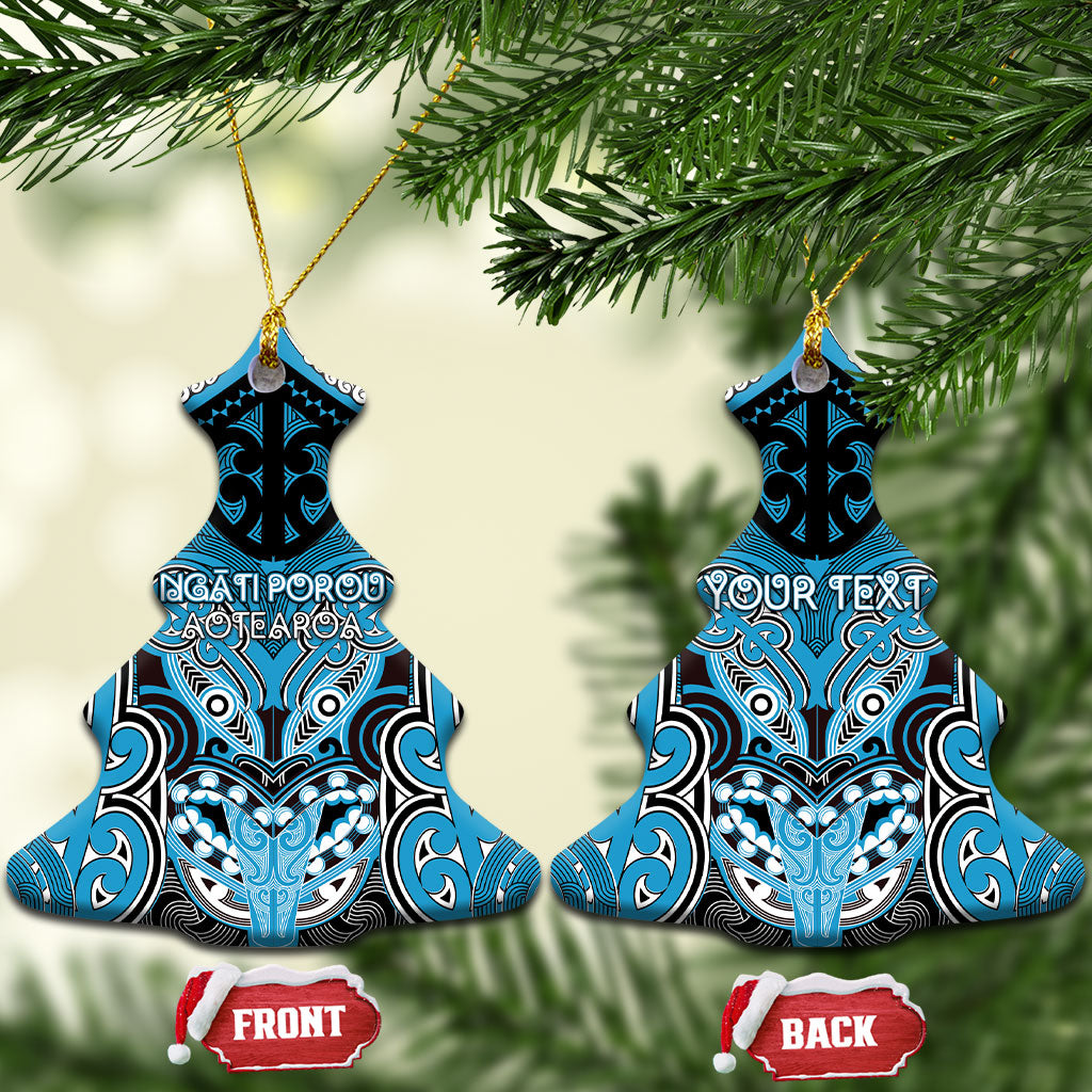 Aotearoa Iwi Ngati Porou Personalised Ceramic Ornament Maori Kowhaiwhai Pattern LT19 Christmas Tree Blue - Polynesian Pride