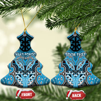 Aotearoa Iwi Ngati Porou Personalised Ceramic Ornament Maori Kowhaiwhai Pattern LT19 Christmas Tree Blue - Polynesian Pride
