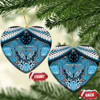 Aotearoa Iwi Ngati Porou Personalised Ceramic Ornament Maori Kowhaiwhai Pattern LT19 Heart Blue - Polynesian Pride