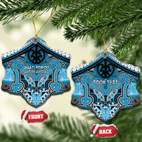 Aotearoa Iwi Ngati Porou Personalised Ceramic Ornament Maori Kowhaiwhai Pattern LT19 Snow Flake Blue - Polynesian Pride