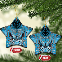 Aotearoa Iwi Ngati Porou Personalised Ceramic Ornament Maori Kowhaiwhai Pattern LT19 Star Blue - Polynesian Pride