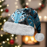 Aotearoa Iwi Ngati Porou Personalised Christmas Santa Hat Maori Kowhaiwhai Pattern LT19 With Fur Blue - Polynesian Pride