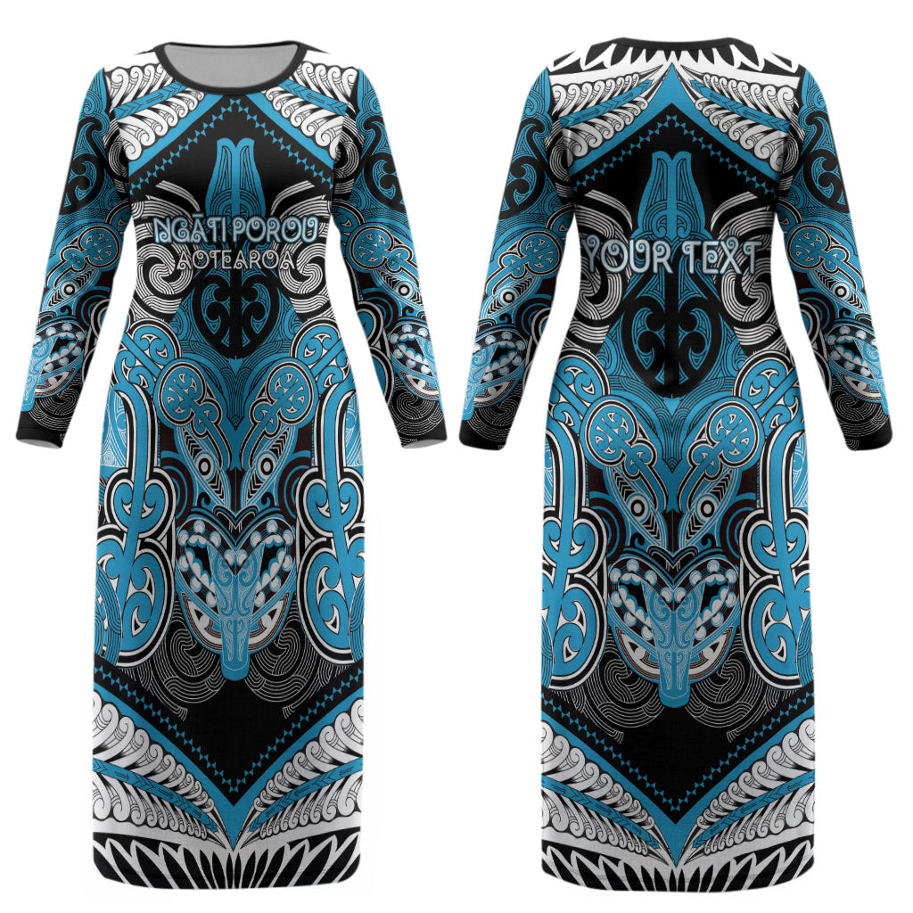 Aotearoa Iwi Ngati Porou Personalised Couples Matching Long Sleeve Bodycon Dress and Long Sleeve Button Shirt Maori Kowhaiwhai Pattern LT19 - Polynesian Pride