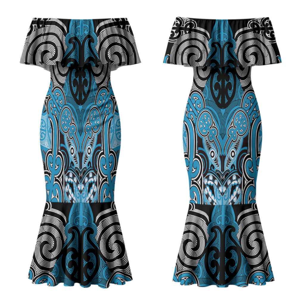 Aotearoa Iwi Ngati Porou Personalised Couples Matching Mermaid Dress and Long Sleeve Button Shirt Maori Kowhaiwhai Pattern LT19 - Polynesian Pride