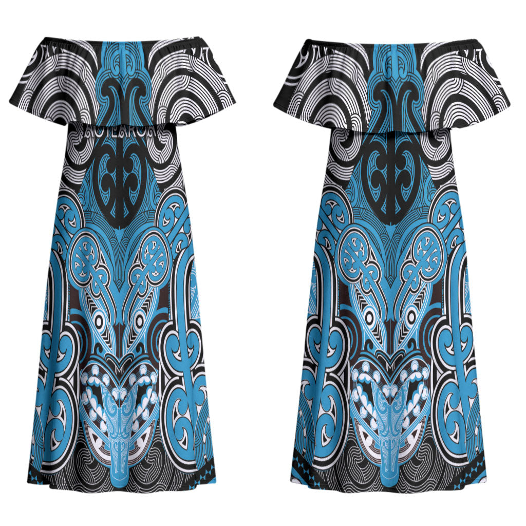 Aotearoa Iwi Ngati Porou Personalised Couples Matching Off Shoulder Maxi Dress and Hawaiian Shirt Maori Kowhaiwhai Pattern LT19 - Polynesian Pride