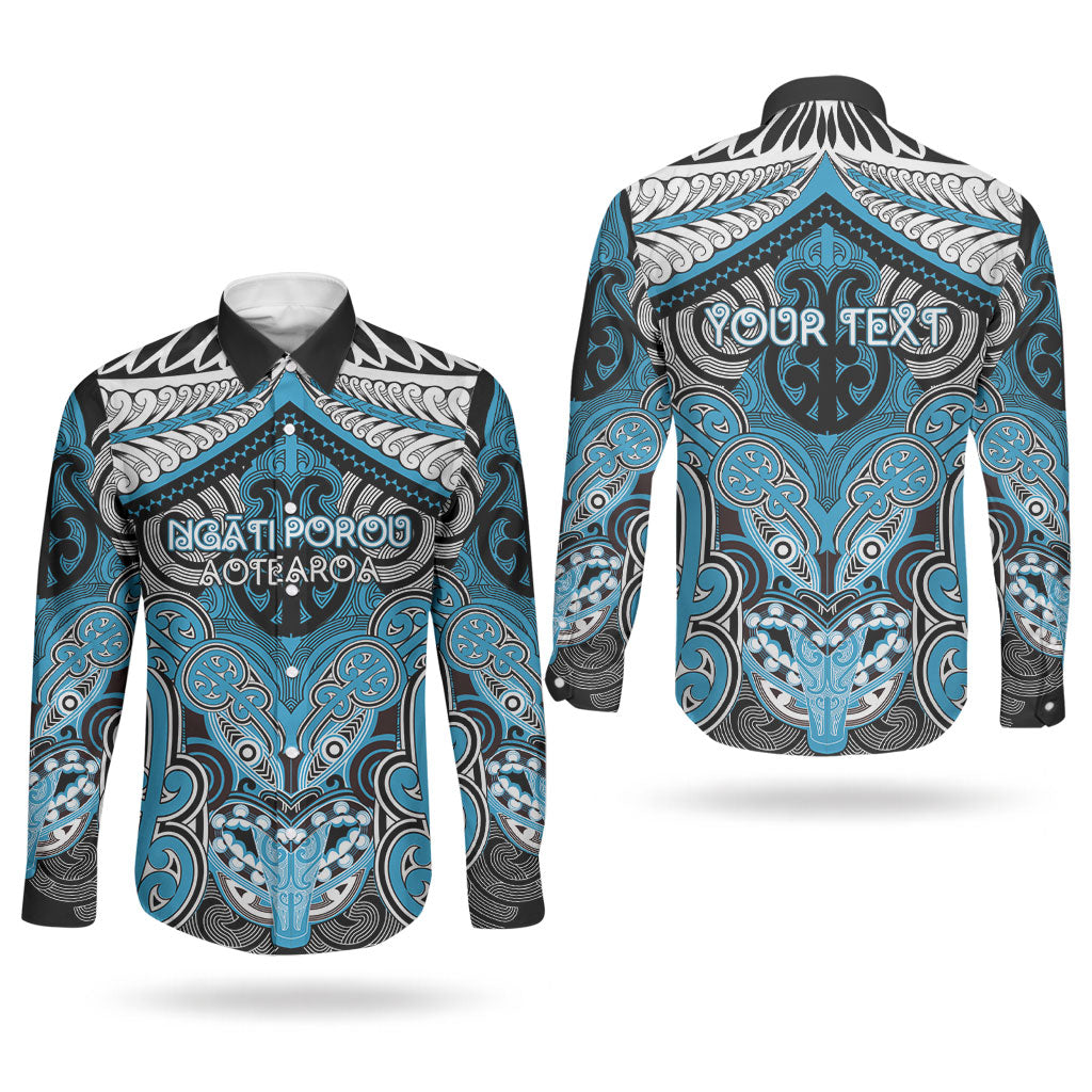 Aotearoa Iwi Ngati Porou Personalised Couples Matching Off Shoulder Maxi Dress and Long Sleeve Button Shirt Maori Kowhaiwhai Pattern LT19 - Polynesian Pride