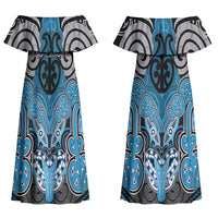 Aotearoa Iwi Ngati Porou Personalised Couples Matching Off Shoulder Maxi Dress and Long Sleeve Button Shirt Maori Kowhaiwhai Pattern LT19 - Polynesian Pride