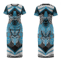 Aotearoa Iwi Ngati Porou Personalised Couples Matching Short Sleeve Bodycon Dress and Long Sleeve Button Shirt Maori Kowhaiwhai Pattern LT19 - Polynesian Pride
